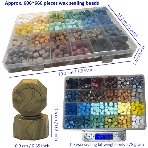 Seleing Wax Bads Conjunto, 600 peças Octagon Stamp Seds Sticks de cera Kit de contas para vedação de sedura de cera Letra de casamento
