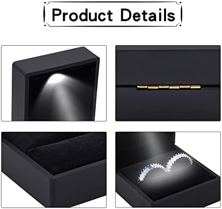 Caixa de anel de luxo DajueTree, caixa de anel de anel preto LED Caixa de presente de jóias de anel de veludo quadrado com caixa de