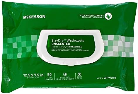 Panos de staydry de McKesson, descartáveis ​​- para uso corporal geral, pré -marcado com aloe e vitamina E - sem tema, 7 1/2 em x 12 1/2 in, 50 lenços, 1 pacote