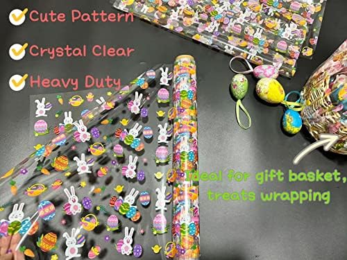 ShareLuck 100 pés de celofane Páscoa - Papão de embrulho de celofane da Páscoa para cestas de presentes, design de tratamento