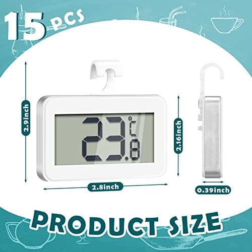 15 pacote de geladeira digital Termômetro Termômetro à prova d'água Termômetro de sala de congelador com gancho grande tela LCD