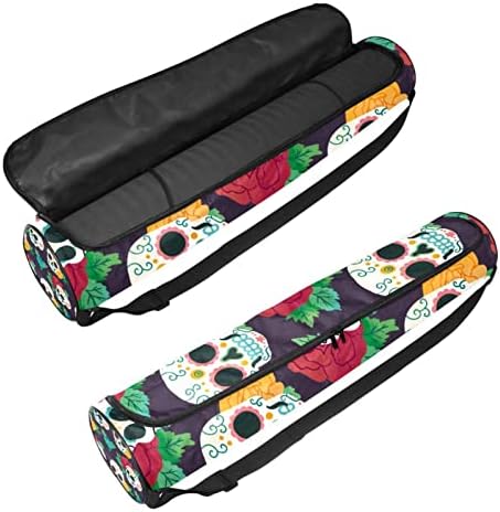 Bolsa de tapete de ioga ratgdn, caveiras de flores Exercício de ioga transportadora de tapete full-zip yoga tape