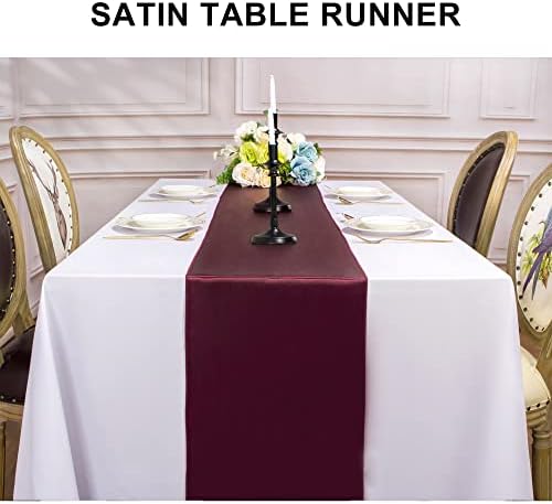 Corredor de mesa de cetim de cetim de 12 x 108 polegadas para casamento, festas de aniversário, decorações de banquetes - 1 pacote, Borgonha