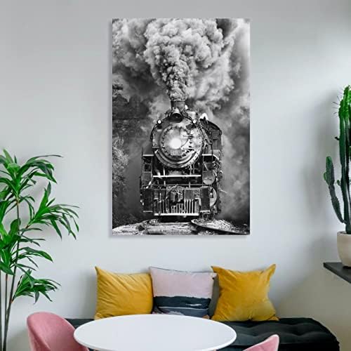 Arte da parede de trens de trem a vapor preto e branco vintage imagens de locomotivas antiquadas de lona artes de