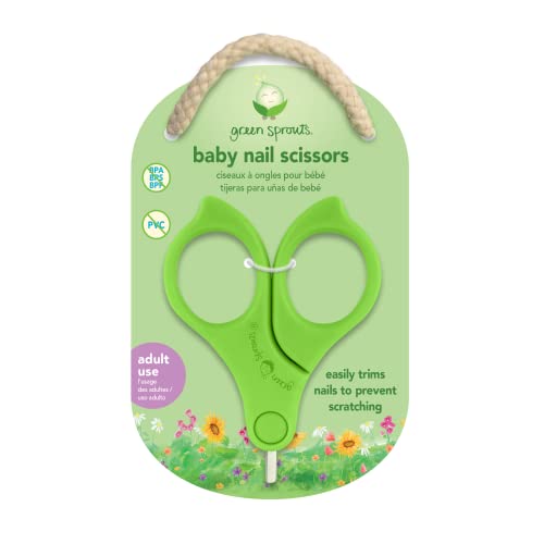 Brotos verdes Tesoura de unhas de bebê | Apara as unhas para evitar arranhões | Lâminas curtas para corte fácil e seguro | Alças de loop largo