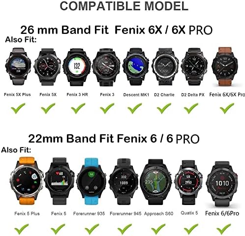 WSCEBCK 22 26mm Smart relógio Banda Silicone Retira rápida Strap para Garmin Fenix ​​6 6s 6x Pro 5 5x 5s mais 935 mk2 3 hr acessório