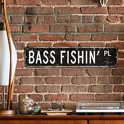 Bass Fishin 'Vintage Metal Sign Art Art Metal Sinais de rua Vinho De decoração de barra de fazenda Sinais de fazenda