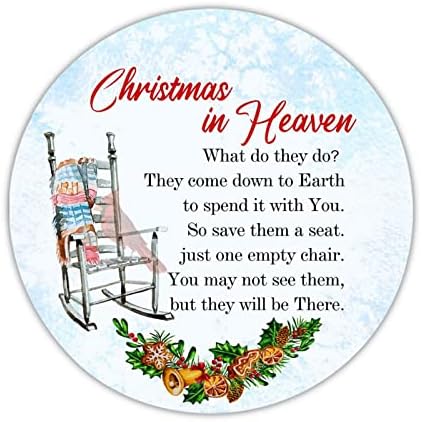 Decstic Welcome Plin, Christmas in Heaven Round Metal Tin Signs Red Bird On Chair Mistletoe Wreath Sign Holy Night Wall Art Metal