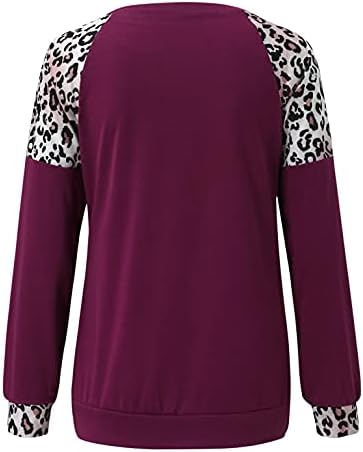 Jinf feminino V pescoço de leopardo costura tops-patchwork blusa camiseta de manga longa blusa com bolsos