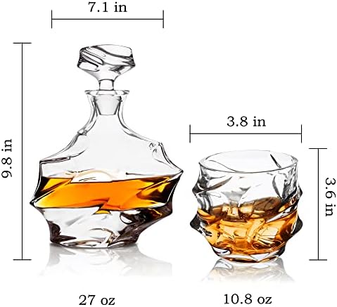 Kanars Crystal Whisky Decanter Set, 27 oz de decantador do imperador com copos antiquados para bebidas alcoólicas tequila bourbon, presentes únicos para homens papai avô irmão adulto