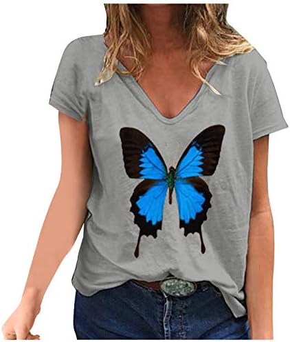 Camisetas de verão para mulheres gráficas de borboleta impressa camisetas moda vos de pescoço de manga curta Blusa casual de tamanho