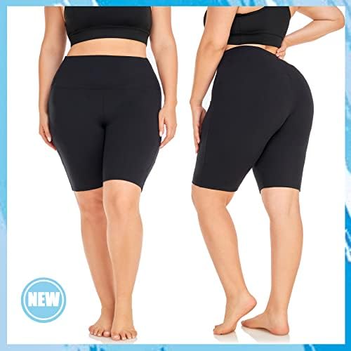 New Young 3 pacote de 3 placas plus size de 8 shorts de motociclista para mulheres de altura da cintura Controle de treino preto standex shorts de ioga macio verão