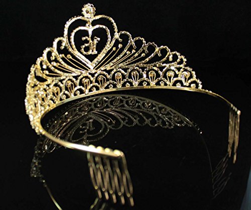 Doce de dezesseis anos de 16º aniversário de 16º aniversário, austríaco Rhinestone Crystal Princess Tiara Crown with Hair Combs Jewelry T1629G Gold