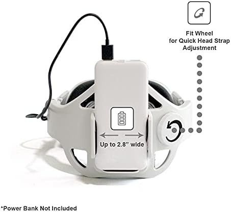 Alça de cabeça imersiva com porta -bateria para Oculus Quest 2 - Acessórios para Oculus Quest 2 - Bandeira ajustável com suporte de grampo de banco de energia embutido - para bancos de energia até 2,8 Largura