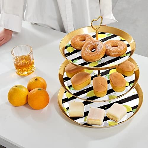 Dragonbtu 3 cupcakes de camada com haste dourado plástico de sobremesa em camadas de bandeja de torre de frutas amarelo
