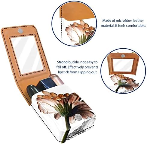 Caixa de batom oryuekan com espelho bolsa de maquiagem portátil fofa bolsa cosmética, pintura a óleo floral crisântemo moderno