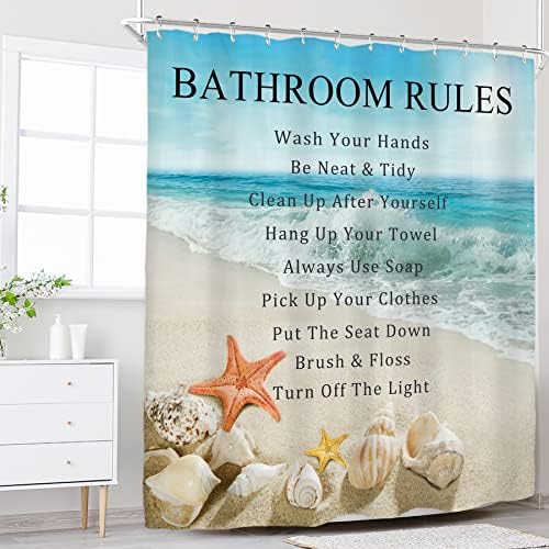 Cortina de chuveiro de praia riyidecor para decoração de banheiro 60wx72h marsel starfishell marshell náutico oceano costeiro
