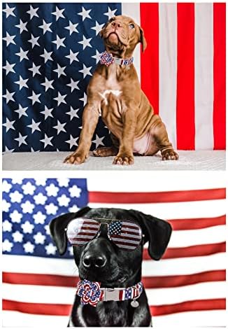 Up Urara Pup Dog Collar with Flower, 4 de julho de colarinho de cachorro de algodão confortável, colar de bandeira americana para