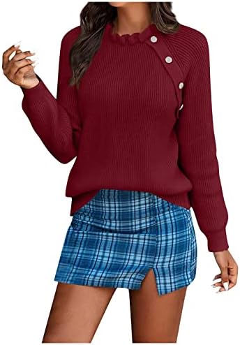 Suéteres femininos Pullover outono/inverno Moda de cor sólida de manga comprida suéter com pescoço ondulado superdimensionado