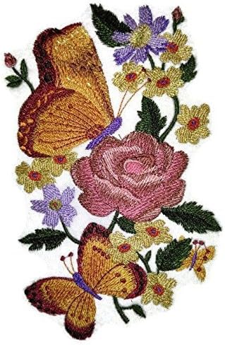 Flores e borboletas personalizadas e exclusivas [Flutterby Fancy Recurso] Ferro bordado On/Sew Patch [6.85 * 4.19] [Feito nos EUA]