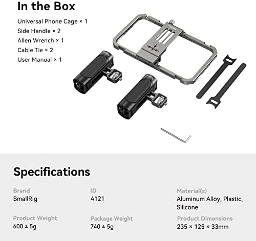 Smallrig Universal Phone Video Rig Kit com alças, estabilizador portátil de alumínio para iPhone para Samsung para Pixel e outros telefones Android, para Tiktok/YouTube Live Streaming/VLogging - 4121