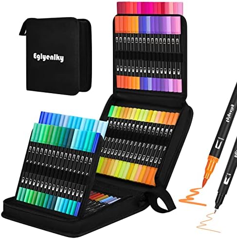 Canetas de escova dupla ezilky, marcadores para coloração adulta - 100 cores canetas de pincel de ponta dupla com ponta fina