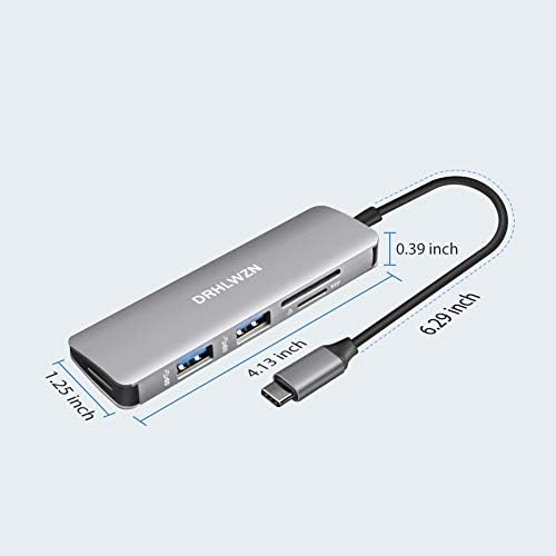 USB C Hub, Drhlwzn 5-1-1 Tipo C Adaptador com porta HDMI 4K, 2 portas USB 3.0, leitor de cartão SD/TF portátil USB Tipo C Hub para MacBook Pro 2020, iPad Pro 2020, MacBook Air, Dell XPS