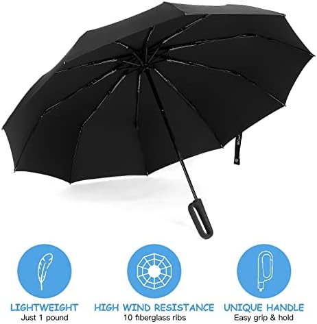 Umbrella de Chokfit - UMBRELLAS PARA RAVEIRA VENTO, HONITE ERGONOMICA, pano hidrofóbico de folhas de lótus, guarda -chuva leve e forte - viagens de viagem, guarda -chuva preto perfeito para negócios e acessórios de viagem.