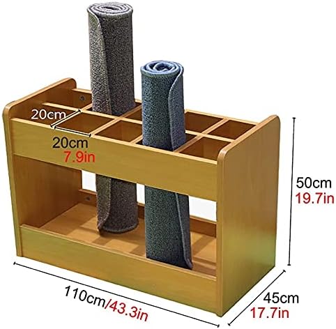 Yllff Yoga Mat Storage Rack, pequeno rack de armazenamento de tapete de ioga com espera 10 tapetes, espaço de economia de madeira para rolo de tapete/espuma/tapete de ioga/tape