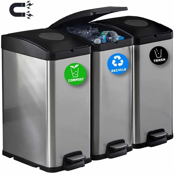 3 Reciclagem de embalagem, composto e ímãs de logotipo de lixo para organizar seu lixo - para latas de lixo de metal, recipientes de lixo e lixeiras -