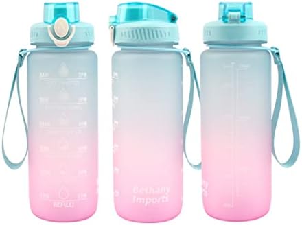 Garrafa de água tritan 32 onças à prova de vazamento com filtro removível e marcador de tempo BPA Garrafa de água motivacional
