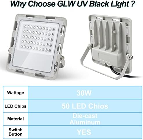 Luzes pretas de 30W LED, luz de inundação da Blacklight UV com plugue, 395nm-405nm IP66 à prova d'água, para festa de