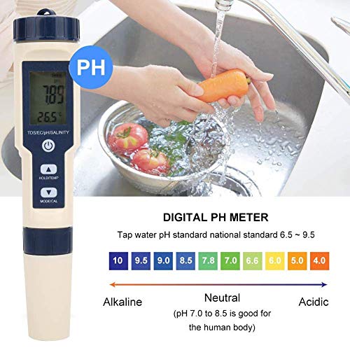 5 em 1 Multifuncional pH/salinidade/temp/tds/medidor de medidor portátil de água digital testador de água potável detector