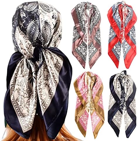 uuilxd 4pcs lenços de seda de seda para mulheres cetim lenço de cabelo 35 ”Grande bandana quadrada seda como lenço