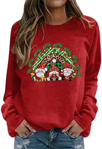 Blusas para mulheres moda 222 Christmas de manga longa emenda gráfica com suéter confortável tops tendidos tee de forma solta