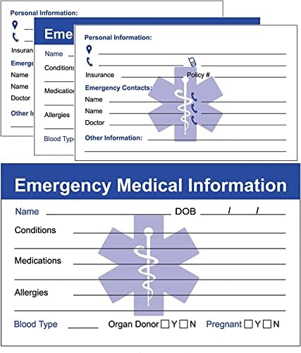 RXBC2011 Pacote azul de informações médicas de emergência de 30 de 30
