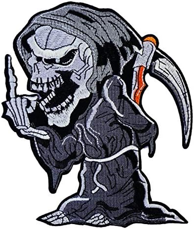 Poeira gráfica 5x6 polegadas Grime Reaper Ferro em patches bordados Squerendo esqueleto Fantasma do motociclista Black Cross Motorcycle