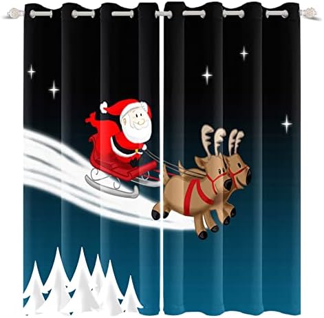 Cortinas do Papai Noel Renaiss 53wx63l polegada desenho animado fofo Papai Noel e veados