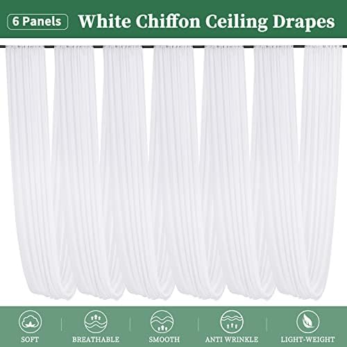 Rewomc 6 painéis cortinas de teto branco para casamento de 5ftx20 pés de chiffon Arco cortinas de arco de arco para