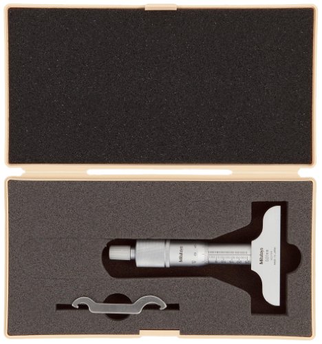 Mitutoyo 128-102 Medidor de profundidade Vernier, tipo de micrômetro, faixa de 0-25mm, graduação de 0,01 mm, +/- 0,003mm precisão, 101,6 mm x 16 mm base