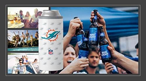 Bud Light & NFL licenciado aço inoxidável Slim Can Koozy - Vacuum selado fino mais frio para latas de 12 onças ou garrafas -1 pacote: vestuário de bebida 2 lados - Perfeito para GameDay