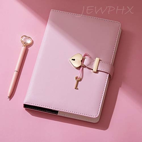 Diário de trava em forma de coração judeu com caneta de diamante Key & Heart, capa de couro PU, A5, Revista Secret Notebook Gift