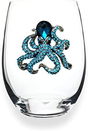 As jóias do Queens - Octopus jewelted sem copo de vinho, 21 onças. - deslumbrante e exclusivo - copo decorado à mão - não pintado