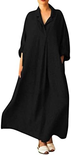 Vestido maxi de vestido comprido longo feminino Kaftan algodão de manga longa Casaul vestido de grandes dimensões