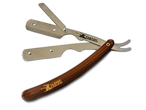 Samurai clássico CS-102 Matte Black Golden Head + CS-101 Brown Barbeiro Profissional Straight Edge Razor 2 PCs para homens + 100 tubarões Blades de barbear de borda única