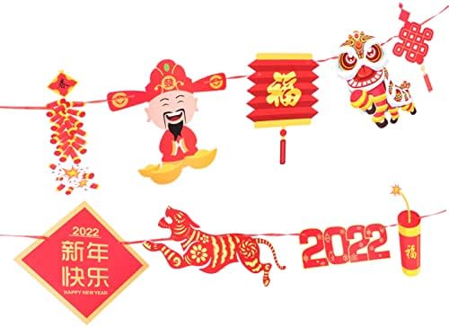 Banner de guirlanda de ano novo chinês: 2pcs 2022 Feliz Ano Novo Banner Red Ano Lunar de Tiger Bunting Garland Decorações