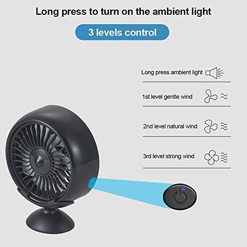 JScarlife USB Refrigering Fan para carro, quarto ou escritório, ventilador de refrigeração moderna projetada com luz colorida, ventilador elétrico de 3 velocidades com base e fluxo de ar alto
