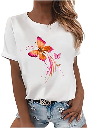 Mulheres de manga curta de manga curta pescoço de pescoço de pescoço de borboleta de borboleta camiseta de verão outono para mulheres