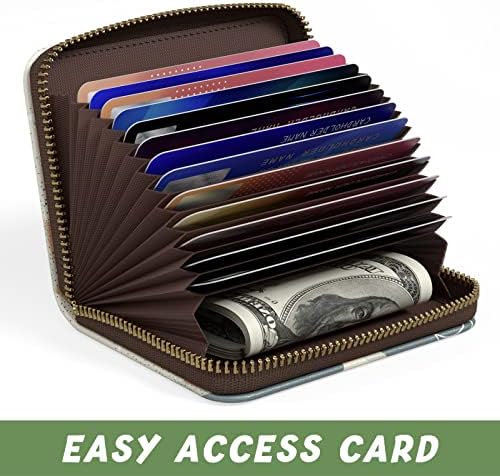 Titular do cartão de crédito Aiawoxc, pequena caixa de organizador de couro fino com carteira RFID com zíper e chaveiro,