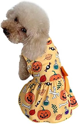 Vestidos de cachorro de Halloween 2pcs, finos, roupas de cachorro de abóbora e roupa de esqueleto com roupas de vestuário de cosplay de bowknot para petinho
